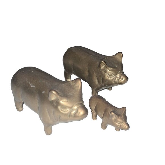 Unbranded Other - Vintage Brass Pig Hog Piglet Lot of 3 Family Paperweight Figurines Set of 3 Pigs